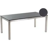 Beliani Gartentisch Schwarz/Silber Granit/Basalt Edelstahl 180 x 90 cm Poliert Modern Outdoor