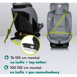 lionelo Autokindersitz Lavender i-Size ab 1 Jahr bis 12 Jahren, ab 9 kg bis 36 kg ISOFIX Breiter Einstellber Grau - Grau