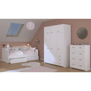 Parisot Jugendzimmer-Set Parisot Sleep41 Bett, Kommode, Schrank, Weiß/Eiche 90x200