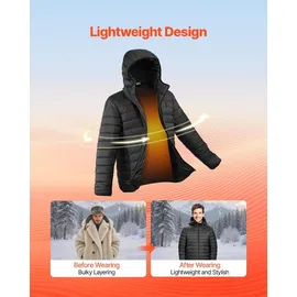 Vevor Beheizbare Jacke für Herren mit 7,4-V-Akku, Softshell-Elektroheizmantel, winddichte, leichte Oberbekleidung mit 6 Heizzonen & 3 Heizstufen für Wanderungen, Arbeiten im Freien, schwarz,L