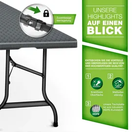 CASARIA Klapptisch 180 x 75 x 73 cm schwarz