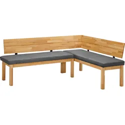 Eckbank MASSIVLINE & MORE "Roberto", grau (grau, kernbuche), B:155cm H:85cm T:194cm, Massivholz, Polyester, Sitzbänke, Massivholz