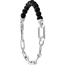 Thomas Sabo Herrenarmband mit schwarzen Onyx-Beads und Kettengliedern aus geschwärztem 925er Sterlingsilber A2088-507-11-L19V Größe 19 cm