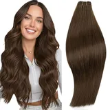 RUNATURE Echthaar Tressen Zum Einnähen Braun 35cm Kurz Menschliches Haar Tressen Echthaar Braun Glatt Extensions Echthaar Tressen Braun Haarverlängerung 100g #4