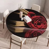 FANSU Tischdecke Outdoor Wetterfest Rund mit Gummizug, Rund Tischdecke mit 3D Muster Waschbar und Abwischbar für Esstisch, Couchtisch, Gartentisch Geeignet (Vintage-Buch,80cm)