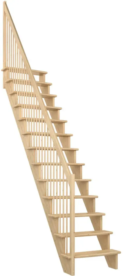 DOLLE Raumspartreppe Wangentreppe Lyon, 75 cm, Geradelaufend,Holzgeländer links,Kiefer,versiegelt