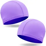 COYUN 2 pcs Elastische Badekappen für Erwachsene, Komfortable Stoff Bademütze Weiche Unisex Badekappe Ohrenschutz Schwimmhaube Schwimmkappe Leichte Badehaube für Unisex Lange Kurzes Haar, Lila