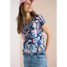 Cecil V-Shirt CECIL, Damen, Gr. M (40), universal blau, Stoff, 50% Modal, 50% Baumwolle, gemustert, comfort fit normal, V-Ausschnitt, normaler Saum, Shirts, mit abgerundetem V-Ausschnitt, Topseller