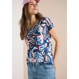 Cecil V-Shirt CECIL, Damen, Gr. M (40), universal blau, Stoff, 50% Modal, 50% Baumwolle, gemustert, comfort fit normal, V-Ausschnitt, normaler Saum, Shirts, mit abgerundetem V-Ausschnitt, Topseller