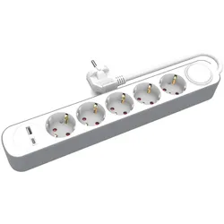 Steckdosenleiste 5x Schuko-Steckdosen 3m USB-A USB-C mit Schalter Plastrol