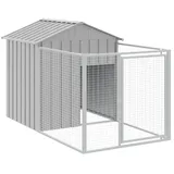 vidaXL Hundehütte mit Auslauf Hellgrau 117x201x123 cm Verzinkter Stahl