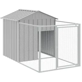 vidaXL Hundehütte mit Auslauf Hellgrau 117x201x123 cm Verzinkter Stahl