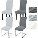 Alishomtll Stuhlhussen 4er Set Universal Stretch Stuhlhussen Schwingstuhl Elastische Abnehmbare Streifen Kurzflor Stuhlbezug Waschbarer Stühle Schutz für Küche Esszimmer (2 Grau + 2 Hellgrau, 4 Stück)