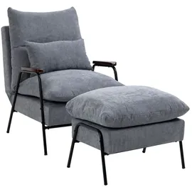 Homcom Relaxsessel mit Hocker, Verstellbar Fernsehsessel, mit Liegefunktion, Grau
