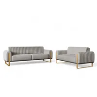 Fun Möbel Sofaset Designersofas VALERIE 3-2 in Stoff Stoff Elisa Velvet Hellgrau