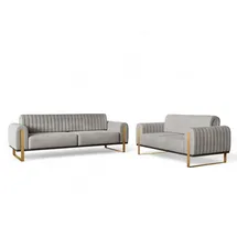 Fun Möbel Sofaset Designersofas VALERIE 3-2 in Stoff Stoff Elisa Velvet Hellgrau