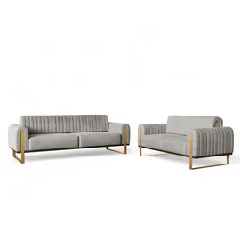 Fun Möbel Sofaset Designersofas VALERIE 3-2 in Stoff Stoff Elisa Velvet Hellgrau