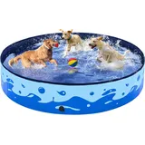Yaheetech Hundepool faltbar, Planschbecken für Hunde 160 x 30 cm, Anti-Rutsch-Platten, Schnelle Entwässerung, Hundebadewanne mit Badebürste & 4 Flicken, Swimmingpool Verdickt PVC, Ozean Blau