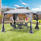 Gartenpavillon Aus Metall Und Polyester, Dunkelgrau, 294x294x265 Cm, Mit Doppeldach Und 4 Netz-seitenteilen