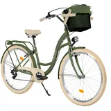 Balticuz OU Komfort Fahrrad mit Korb, Hollandrad, Damenfahrrad, Citybike, Retro, Vintage, 26 Zoll, Grün-Creme, 7-Gang