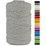 Netuno 1x Makramee-Garn Grau 3 mm 100 m Baumwollkordel mit Baumwollkern Bastel-Garn Makramee Naturbaumwolle Baumwollgarn Bastelschnur Baumwollschnur Kordel Makramee farbig Macrame Cotton Cord