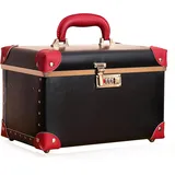 Vintage Kosmetikkoffer Damen Reise Makeup Case Leder Hartschale mit Spiegel