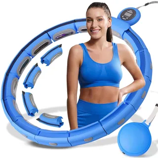 Smart Hula Hoop Reifen Erwachsene Smart Hula Hoop Leise mit Zähler, Fitness Hula Ring mit Gewicht Kugel, Hula Hoop Reifen zum Abnehmen für Frauen bis zu Größe XL Blau, Massage, Gewichtsverlust