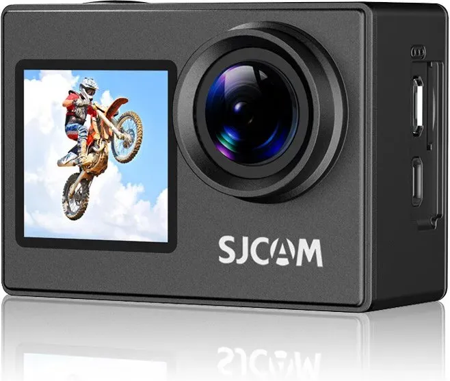 SJCAM SJ4000 Actionkamera mit Doppeldisplay 4K Video 2.0 Zoll LCD und 1.3 Zoll Selfie-Display 170° Weitwinkel f2.2 Blende EIS Stabilisierung 30m Wasserdicht mit Gehäuse 80 Min Aufnahme Kompakt 5.9×4.2×3cm 16MP Foto für Outdoor-Sport Radfahren Motorrad