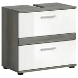 VCM Waschbeckenunterschrank 2 Schubladen 40 x 55 cm Grau/Weiß hochglanz