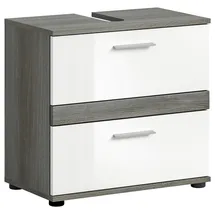 VCM Waschbeckenunterschrank 2 Schubladen 40 x 55 cm Grau/Weiß hochglanz