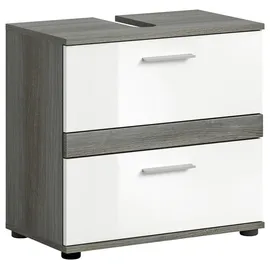 VCM Waschbeckenunterschrank 2 Schubladen 40 x 55 cm Grau/Weiß hochglanz