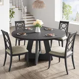 120 cm Runder Großer Esstisch, Holztisch Für Küche Für 4–6 Personen, Farmhouse Esstisch Mit Holzplatte Und Beinen Für Esszimmer Oder Wohnzimmer,Grau (Nur Tisch)