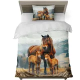 HommomH Pferd Motiv Bettwäsche Maße 135x200 cm Microfaser 2 teiliges Set enthält 1 Bettbezug und 1 Kissenbezug 80x80 cm für stylische Einzelbetten