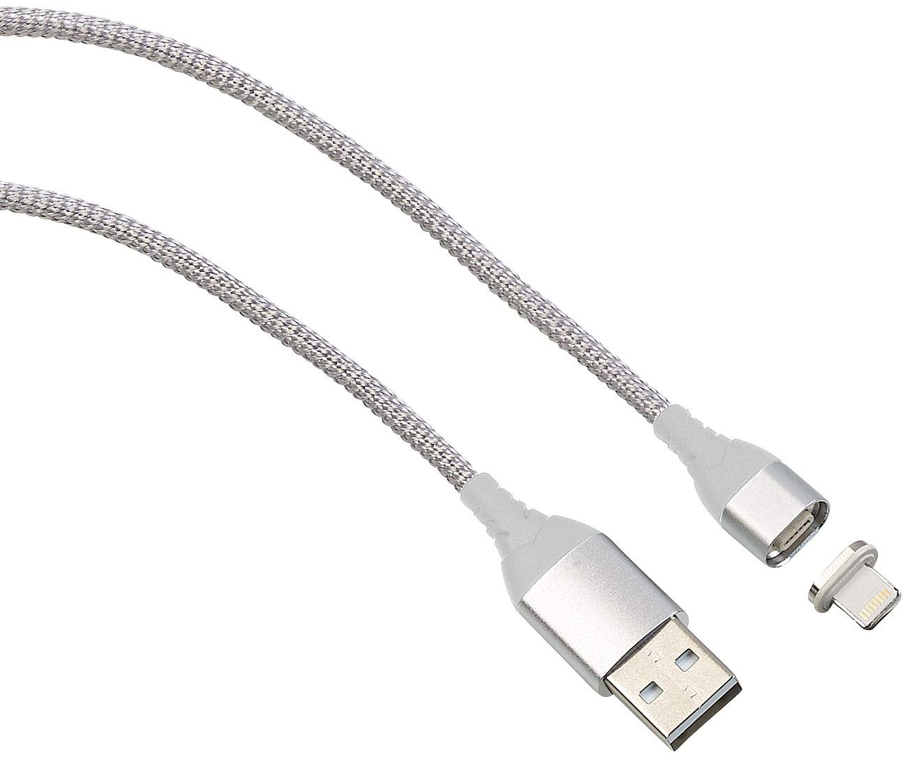 Callstel Ladekabel kompatibel zu iPhone: USB-Lade- & Datenkabel mit magnetischem Lightning-Stecker, 1 m, Silber (iPad Adapter, Magnet-Ladekabel iPad, Micro Computer Android)