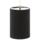 MARELIDA LED Kerze LIV - gerillt - Echtwachs - warmweiße 3D Flamme - H: 13cm - D: 7cm - Timer - schwarz