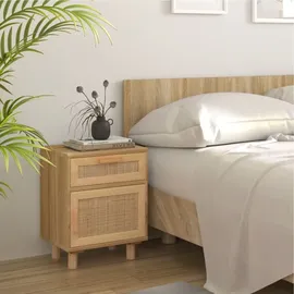 vidaXL Nachttisch Braun Massivholz Kiefer und Natur-Rattan