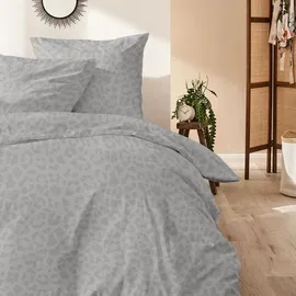 Hahn Haustextilien Biber Bettwäsche Leo 135 x 200 cm grau