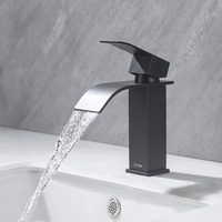 DETBOM Wasserhahn Bad Schwarz, Wasserfall Wasserhahn Edelstahl Waschtischarmatur Mischbatterie Einhebel Wasserhahn Waschbecken Armaturen Für Badezimmer Kaltes und Heißes Wasser