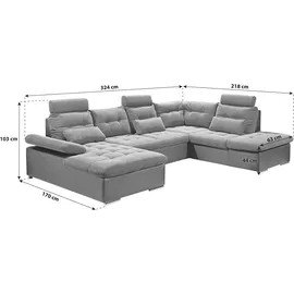 MID.YOU Wohnlandschaft Kunstleder 3-Sitzer Schwarz/Silber