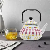 Weiß+Pink Emaille-Wasserkocher, 2.5 Liter Klein Sahne Wasserkocher, Emaille Kessel, Induktion & Gas, Retro Design