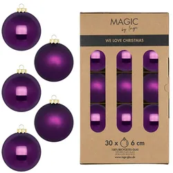 30 Weihnachtskugeln Glas 6cm matt & glänzend Christbaumkugeln Weihnachtsbaumkugeln Weihnachten Christbaumschmuck Weihnachtsbaumschmuck Lila Purpur