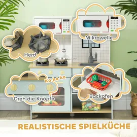 aiyaplay Kinderküche Spielküche mit Mikrowelle, Herd, und Küchenzubehör