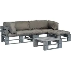 vidaXL 4-tlg. Garten-Lounge-Set Paletten Graue Auflagen Holz