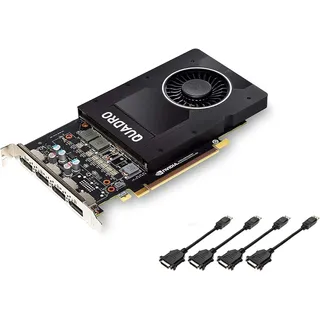 NVIDIA Quadro P2000 5 GB GDDR5 Single-Slot-Grafikkarte – 1024 CUDA-Kerne, 3,0 TFLOPS, 160 Bit, 140 GB/s, 4 x DisplayPort 1.4, 75 W Stromverbrauch, PCI Express 3.0 x16 (erneuert)