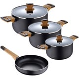 Xxxl Kochtopfset Bergner Earth Black, Schwarz, Holz, Metall, 7-teilig, Mangoholz, 16 cm,20 cm, leichte Reinigung, Kochen, Töpfe, Topfsets