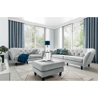 Sofaset Designersofas CHARLOTTE 3-2-1 in Stoff Matt Velvet Hellgrau