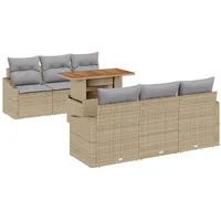 VidaXL 7-teiliges Garten Essgruppe mit Kissen Beige Poly Rattan
