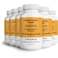 Theonia Kurkuma-Extrakt Complex Vitamin D3 & C, Schwarzer Pfeffer - Unterstützt bei Muskel- und Gelenkentlastung, gesunden Knochen, Stress, DNA-Schutz - 360 Kapseln - 200mg, Vegan