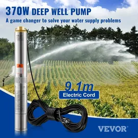 Vevor Tauchpumpe 370 W 5,3 m3/h max. Durchfluss 50 m max. Förderhöhe mit 9,1 m Stromkabel