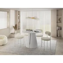 WFL GROUP Esstisch Rund Ausziehbar im Loft-Stil – 100 bis 180 cm – Industrieller Platzsparender Tisch mit Weißen Konischem Metallbeinen für 5 bis 8 Per... - Weiß